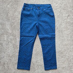 dg2 Diane Gilman Jeans 12 Blue Ikat Print Classic Stretch Straight Tribal NWOT